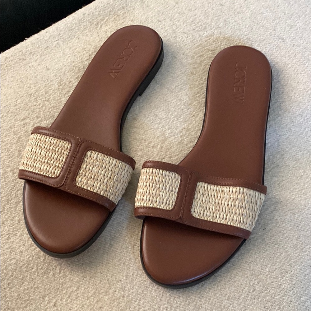 J.Crew Brown Tan Sandals with Rattan Strap NWT